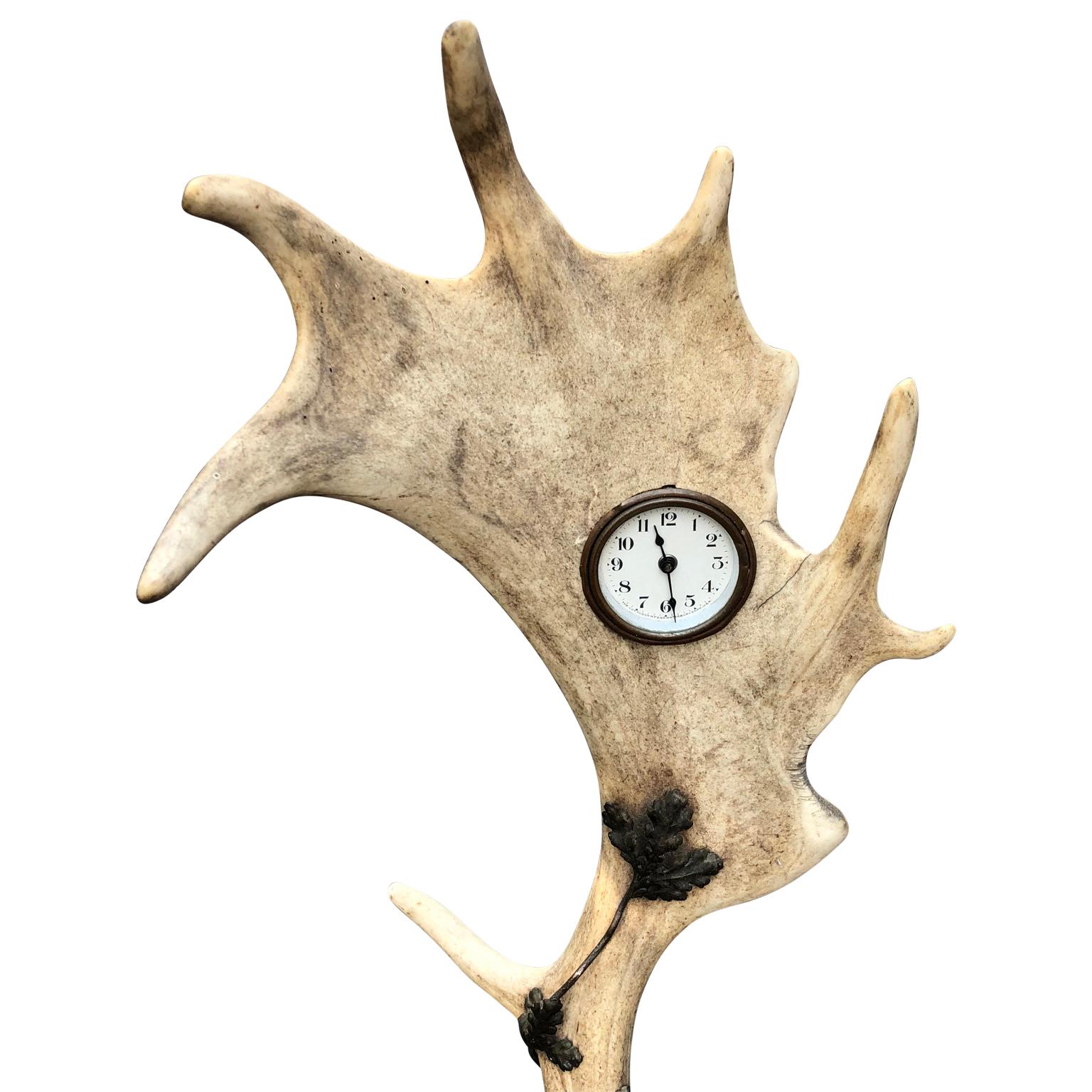 20th Century Large Antler Table Clock, Centerpiece And Smoke Stand For Sale