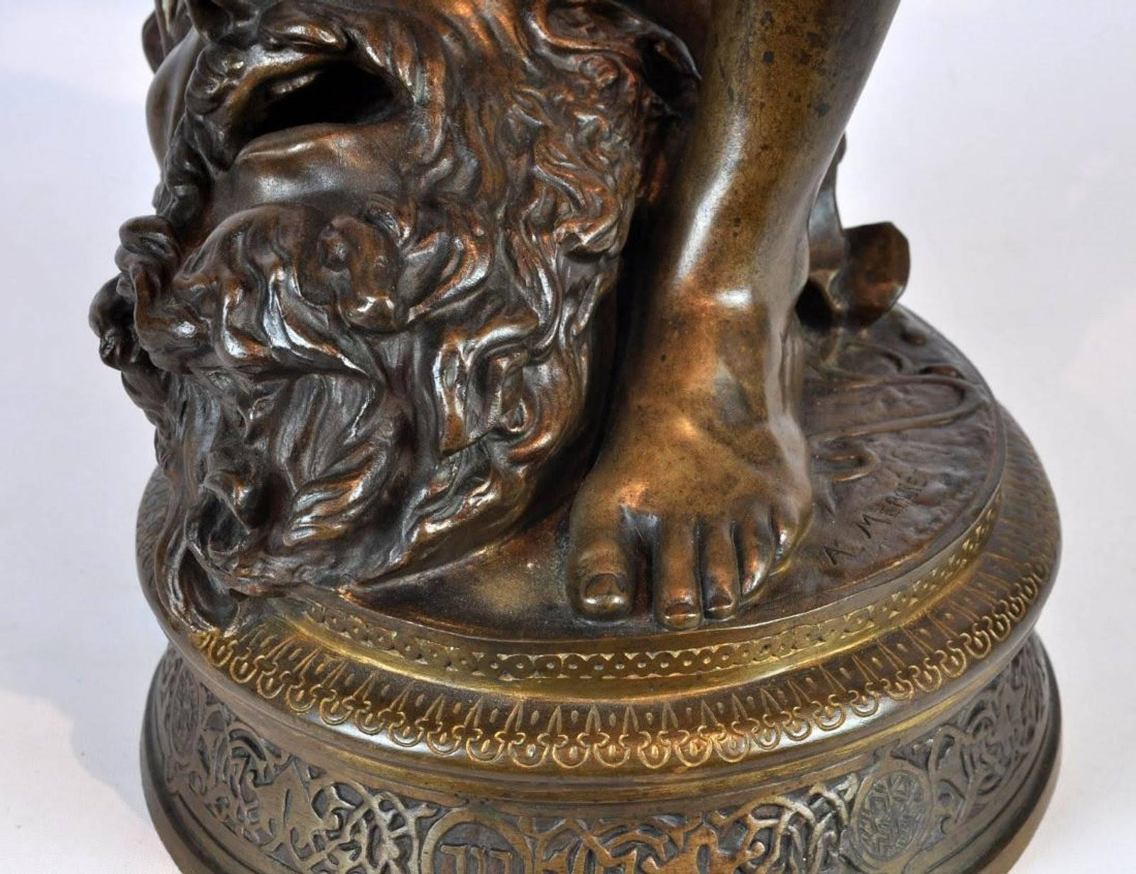 Cast Large Antonin Mercie Bronze of David & Slain Golia