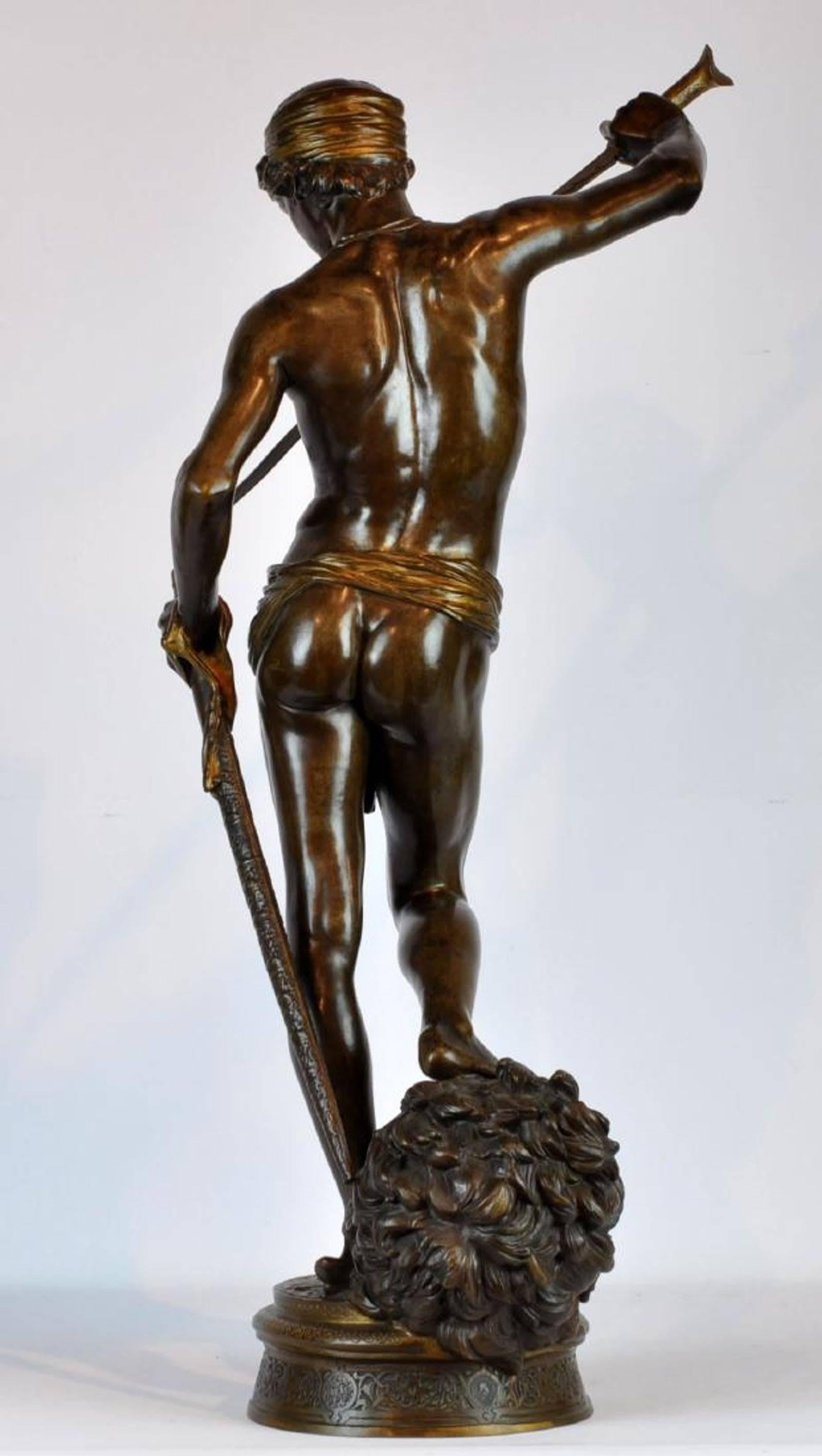 Large Antonin Mercie Bronze of David & Slain Golia In Good Condition In New York, NY