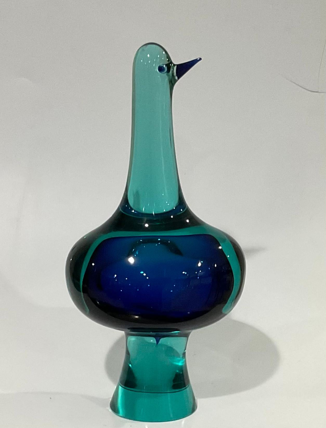 Large Antonio Da Ros Cenedese Murano Sommerso glass figure of a bird in vibrant Blue. Iconic mid century design. Very high quality sculpture worthy of any art glass collection.