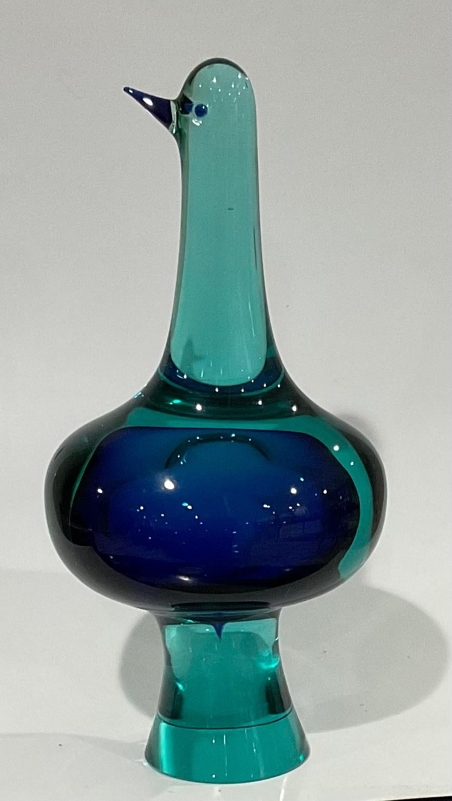 Mid-Century Modern Large Antonio da Ros Cenedese Murano Sommerso Glass Figure of a Bird in Blue
