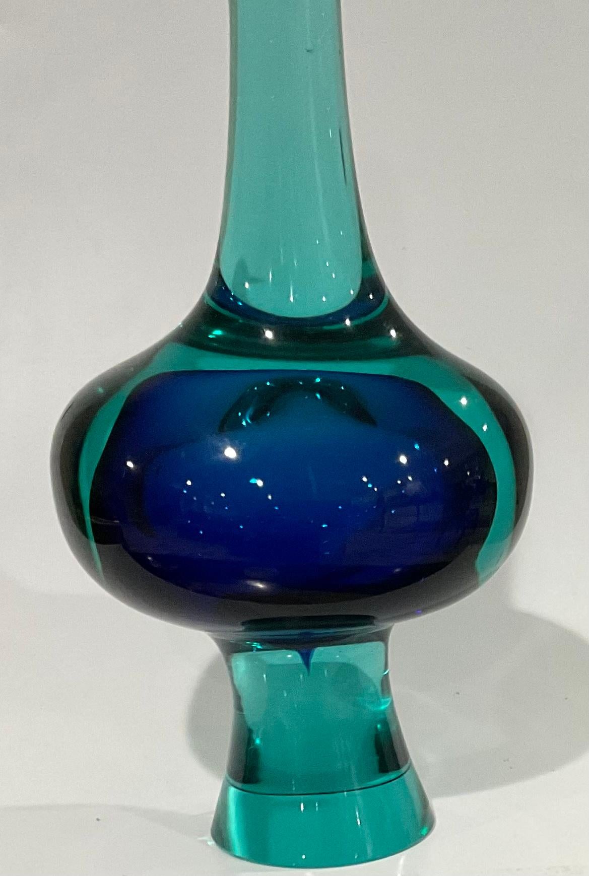 Italian Large Antonio da Ros Cenedese Murano Sommerso Glass Figure of a Bird in Blue