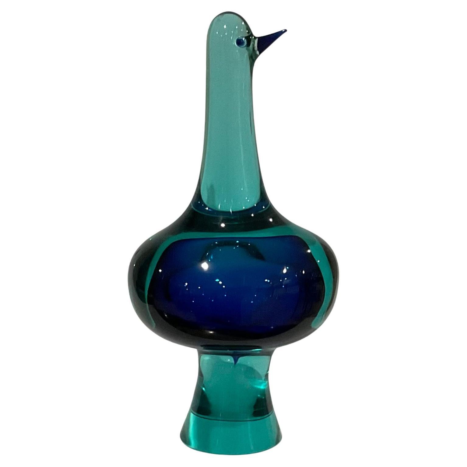 Large Antonio da Ros Cenedese Murano Sommerso Glass Figure of a Bird in Blue