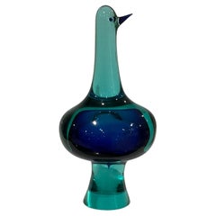 Large Antonio da Ros Cenedese Murano Sommerso Glass Figure of a Bird in Blue