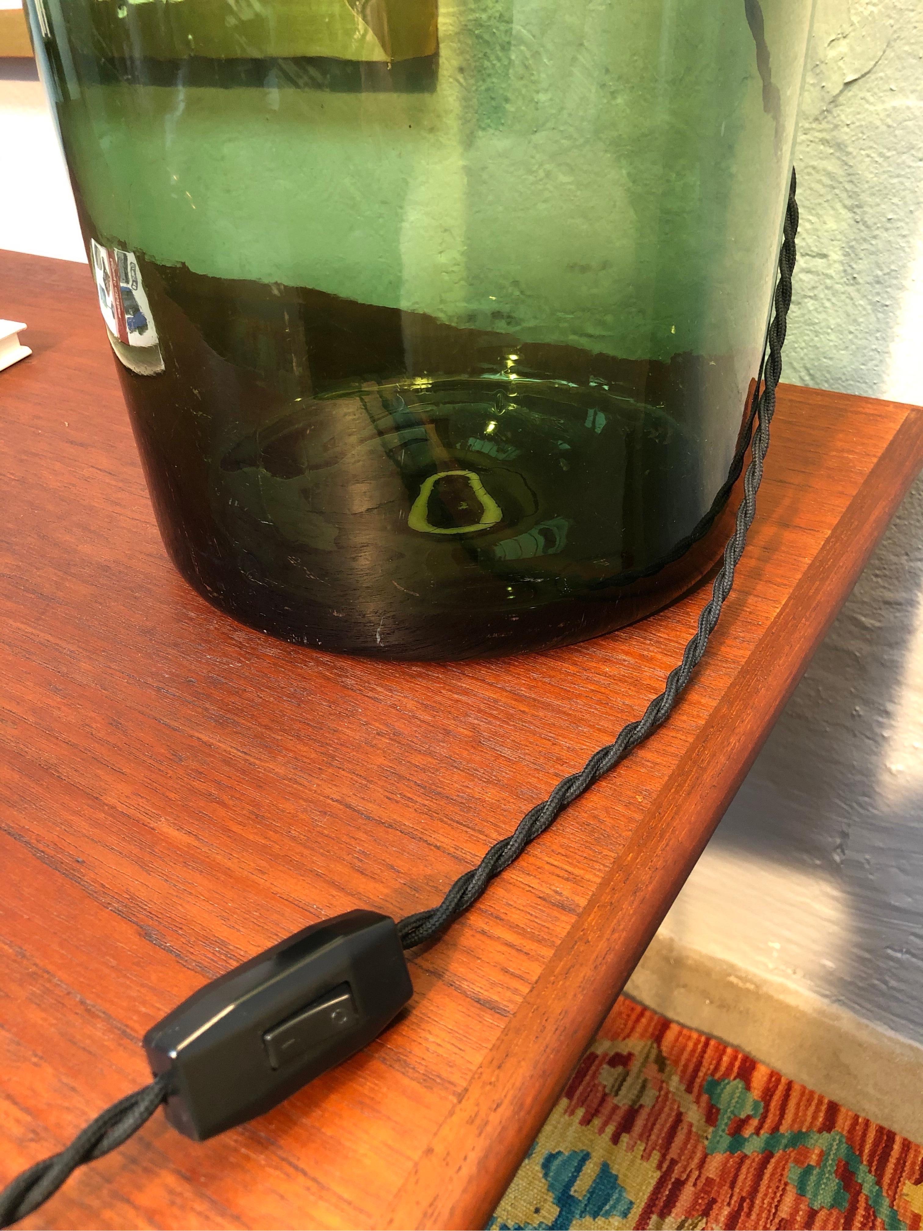 Large Antque Hand Blown Glass Vase Table Lamp In Good Condition In Søborg, DK