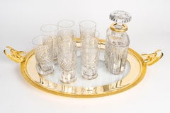 Large Aperitif Set in 24 Carat Gold Plated Metal and Crystal, 19th Century.