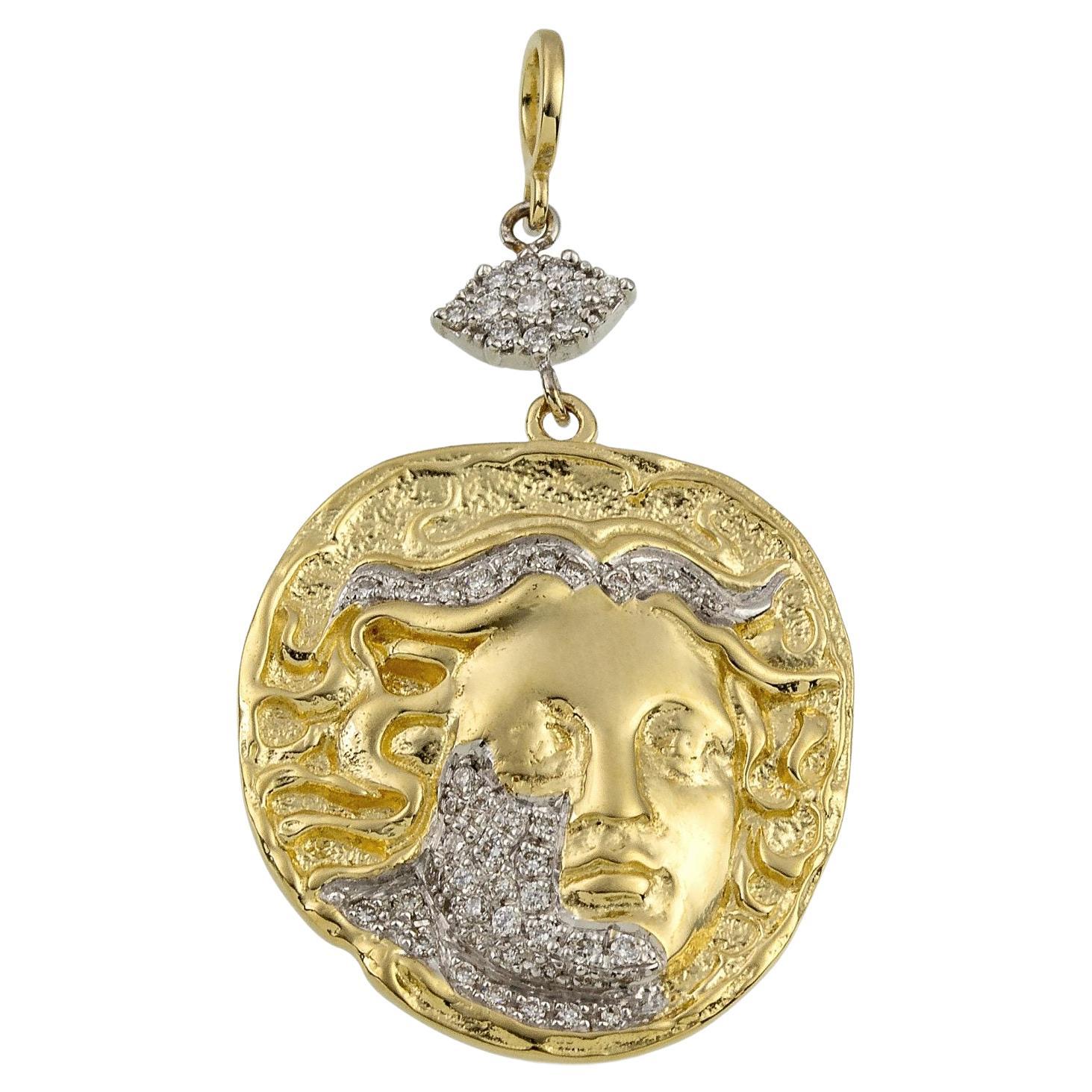 Large Apollo Coin Pendant in Gold and Diamonds For Sale