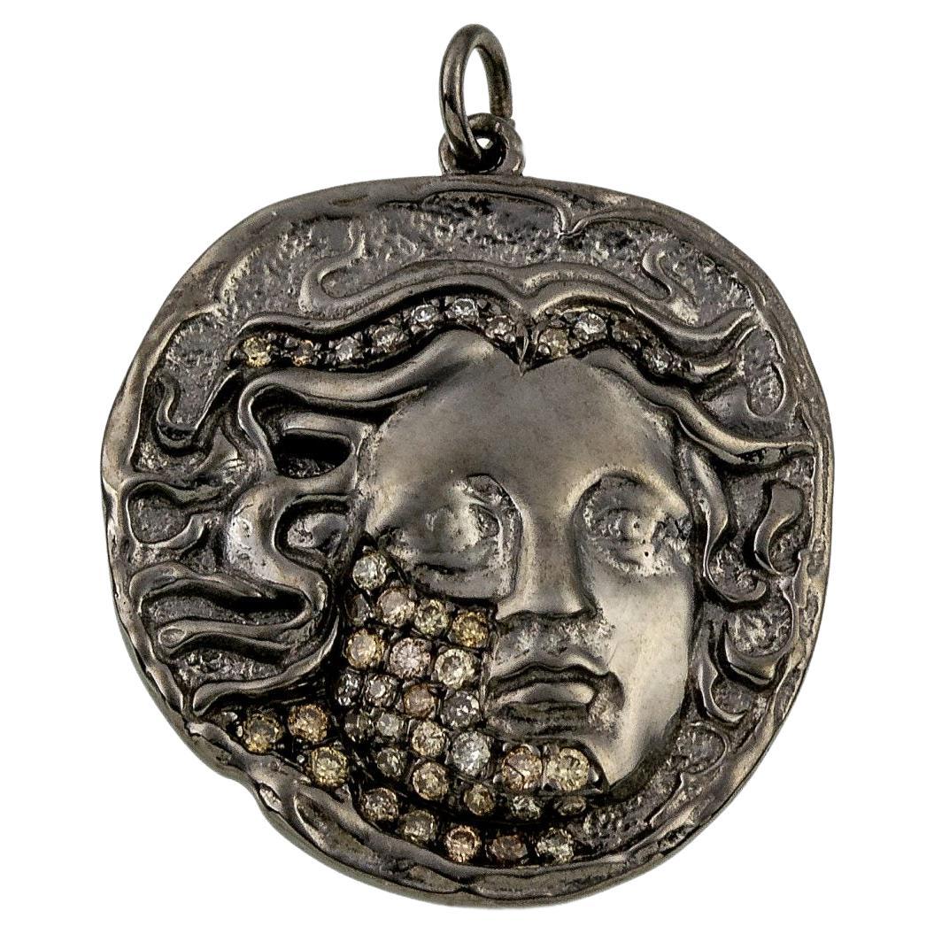 Large Apollo Coin Pendant in Silver and Diamonds For Sale