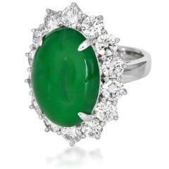 Large Apple Green Imperial Jadeite Jade Diamond Platinum Cocktail ring GIA Cert