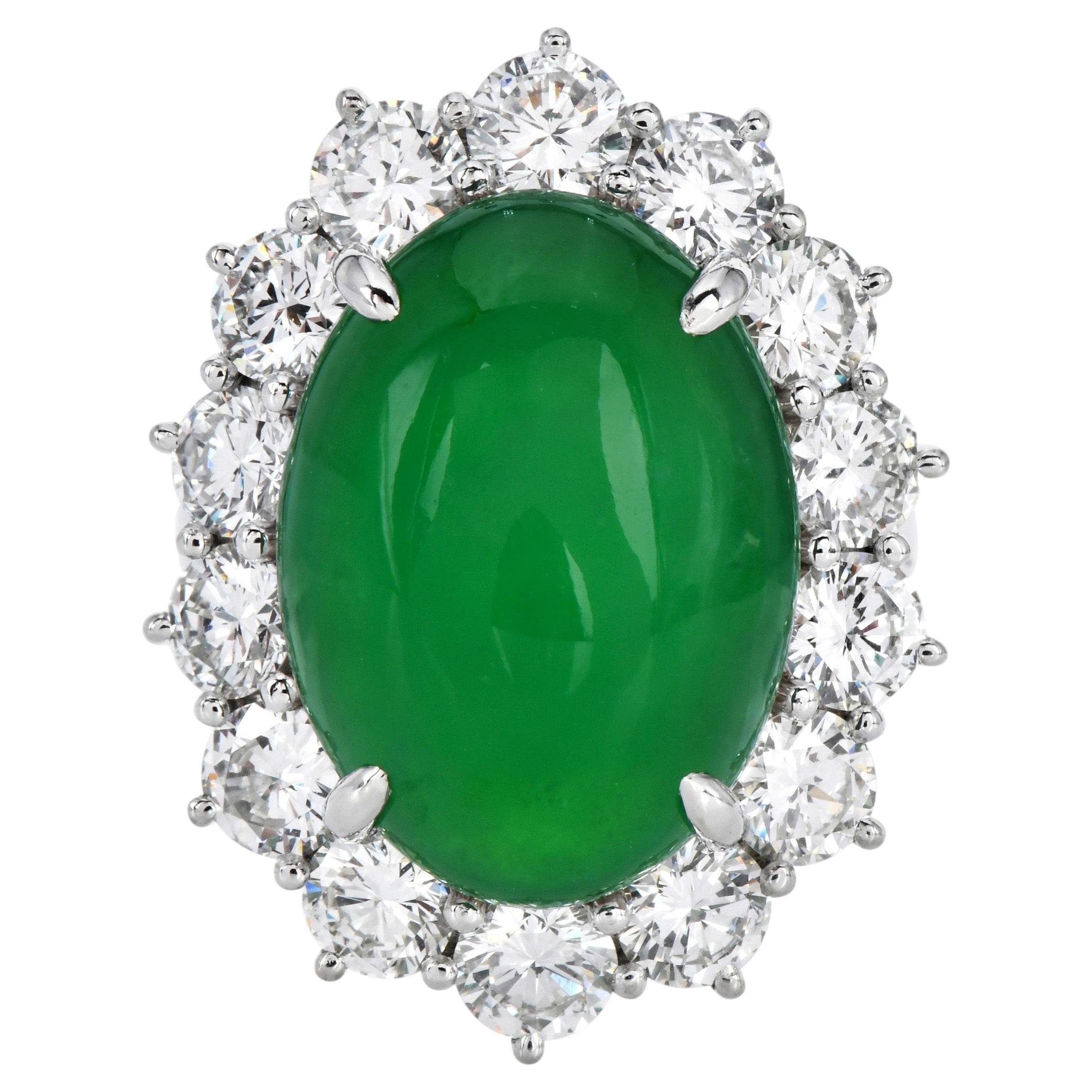 Large Apple Green Imperial Jadeite Jade Diamond Platinum Cocktail ring GIA Cert
