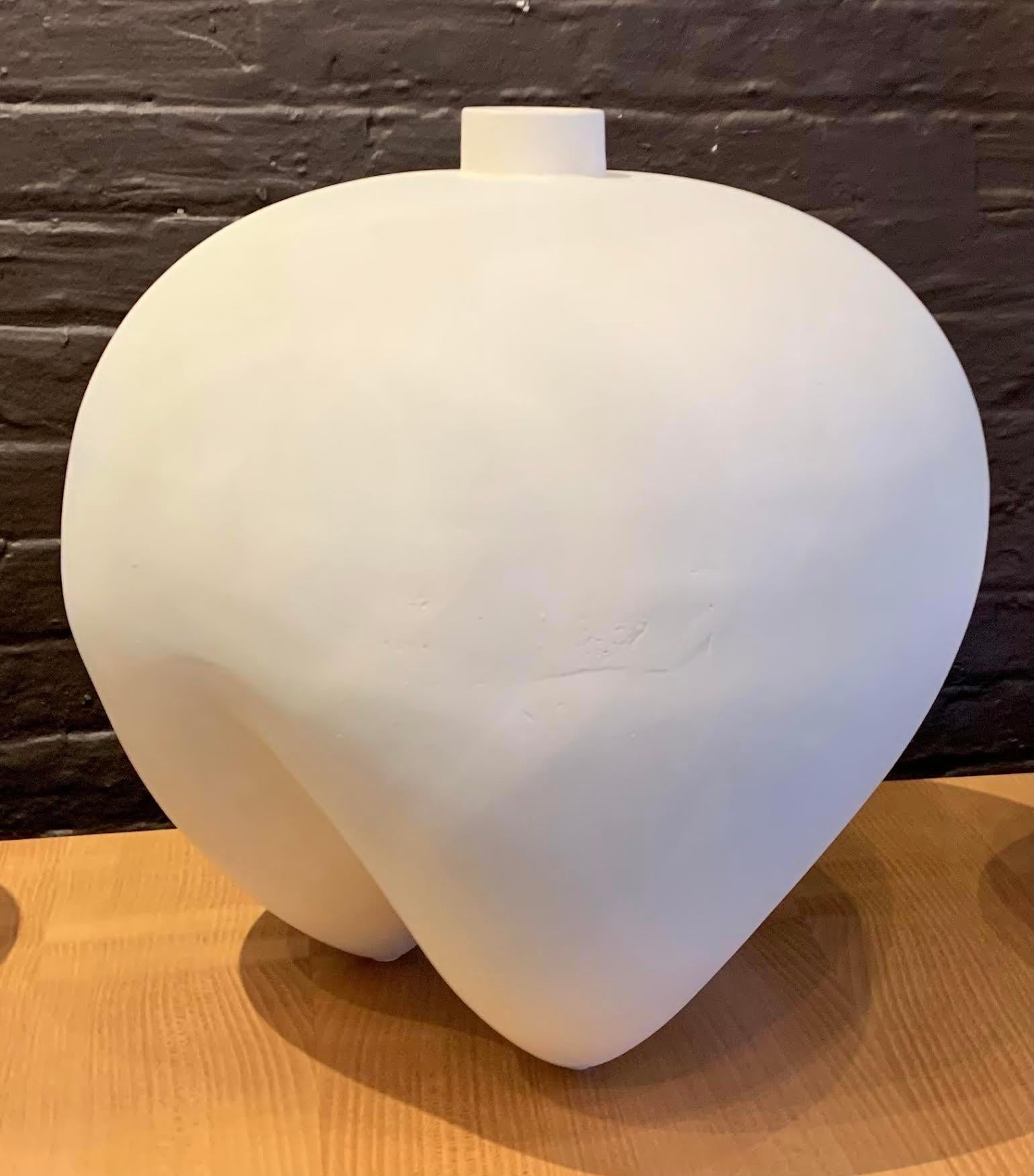 Chinese Large Apple Shape Matte Glaze White Vase, China, Contemporary
