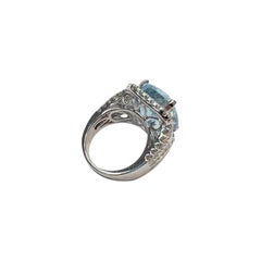 Large Aqua Stone 'Cushion Cut' Ring with White Diamonds and White Gold