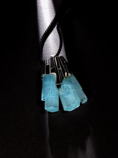 Large Aquamarine Crystal Silver Pendant March birthstone gift raw aigue-marine