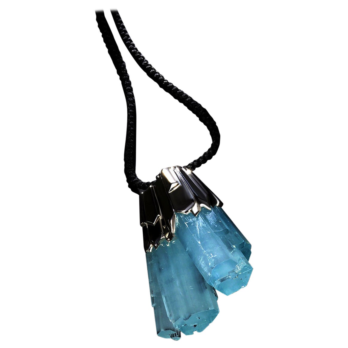 Grand pendentif aigue-marine cristal argenté cadeau de naissance mars en vente