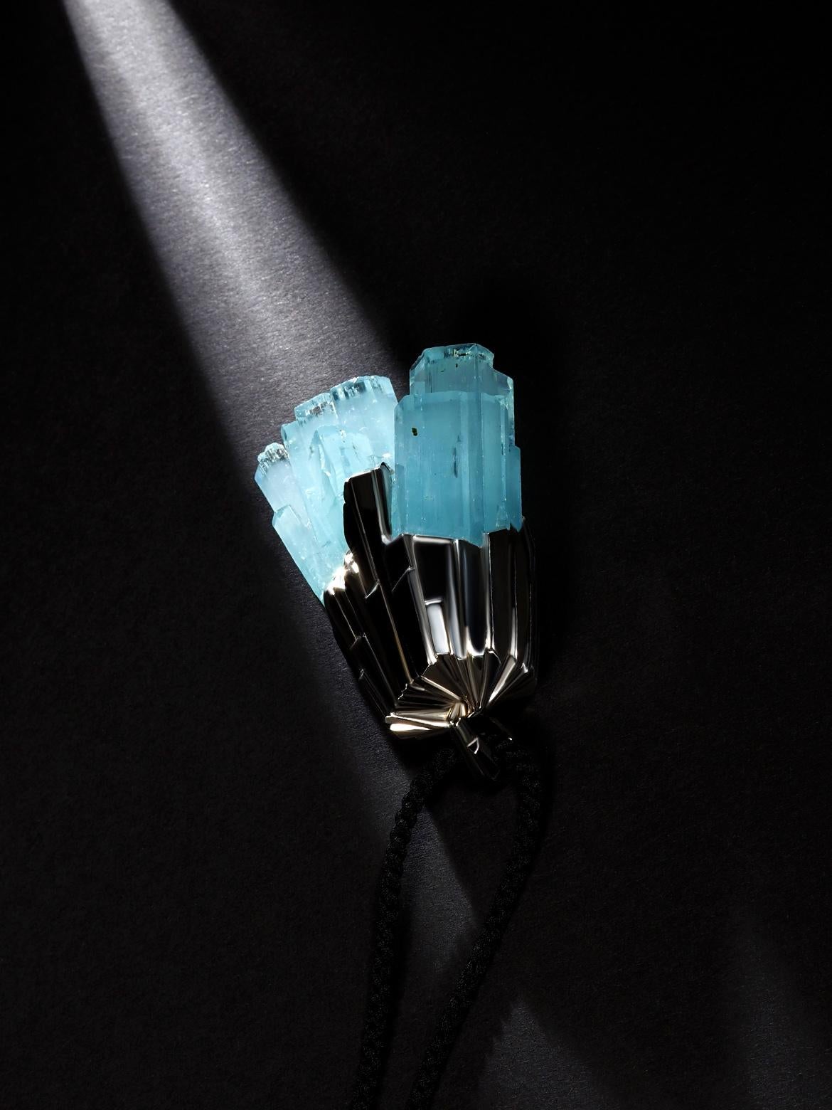 Uncut Large Aquamarine Crystal Silver Pendant March birthstone raw crystal For Sale