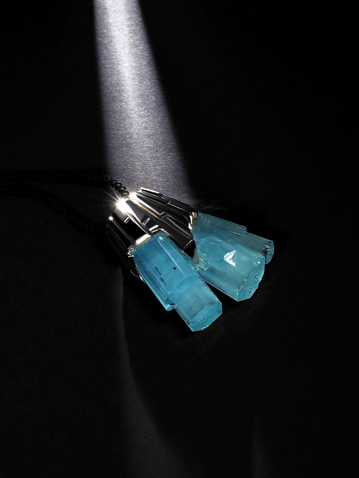Women's or Men's Large Aquamarine Crystal Silver Pendant March birthstone raw crystal For Sale