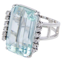 Large Aquamarine & Diamond Cocktail Ring