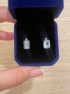 Large Aquamarine Diamond earrings Lever back closure 14KT white gold 12mm stones