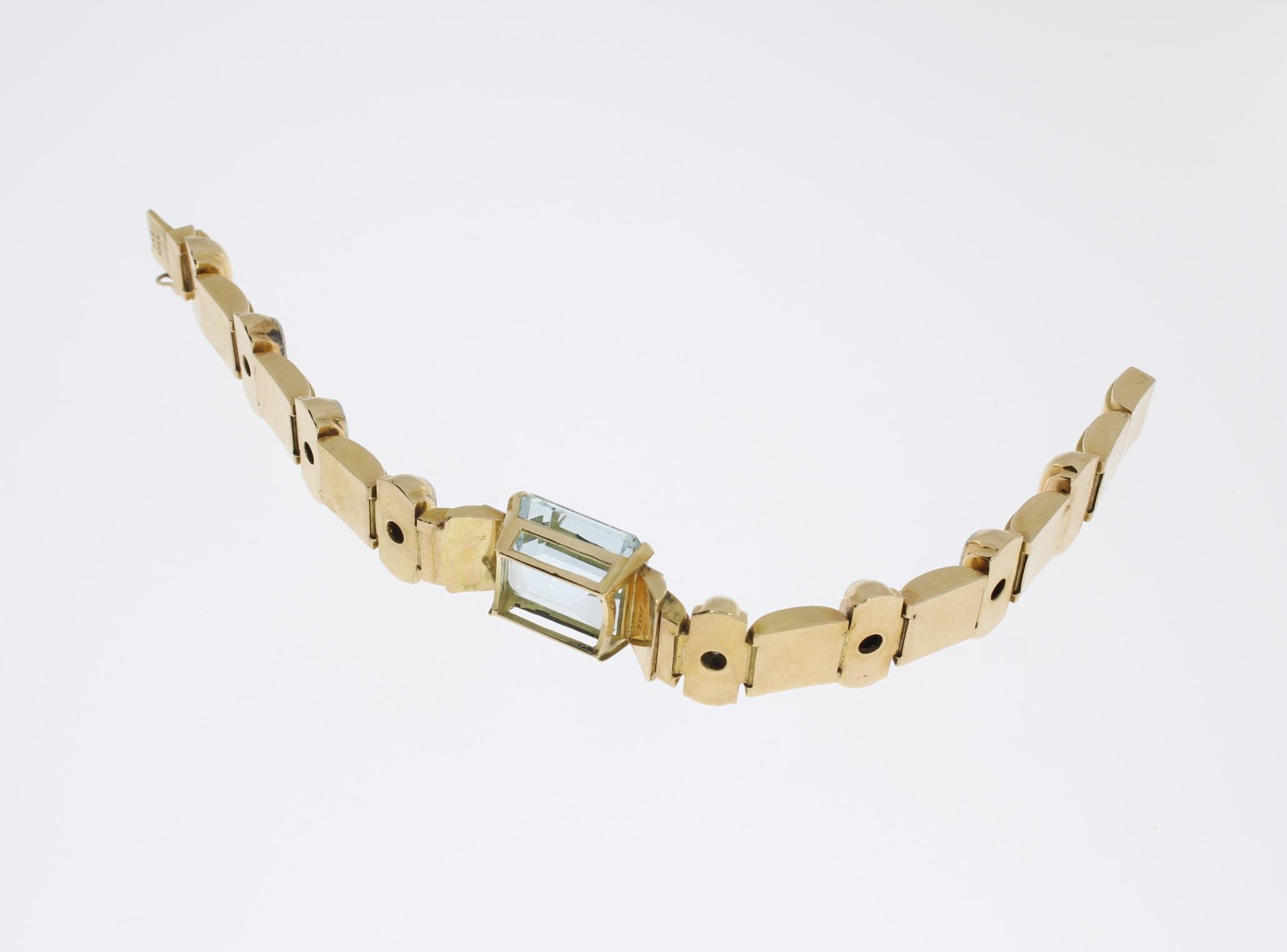 Women's Large Aquamarine Diamond Gold Bracelet For Sale