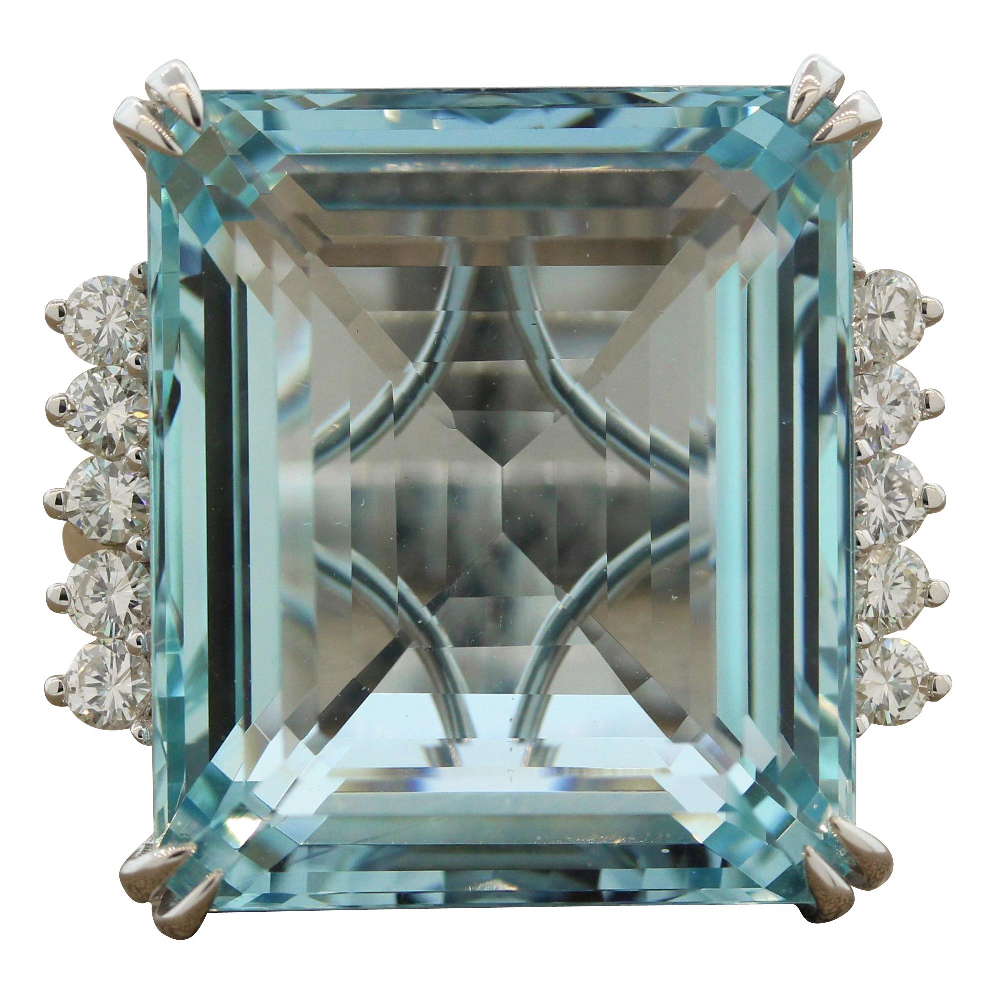 Large Aquamarine Diamond Gold Cocktail Ring For Sale