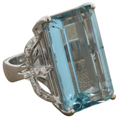 Large Aquamarine Diamond Gold Ring