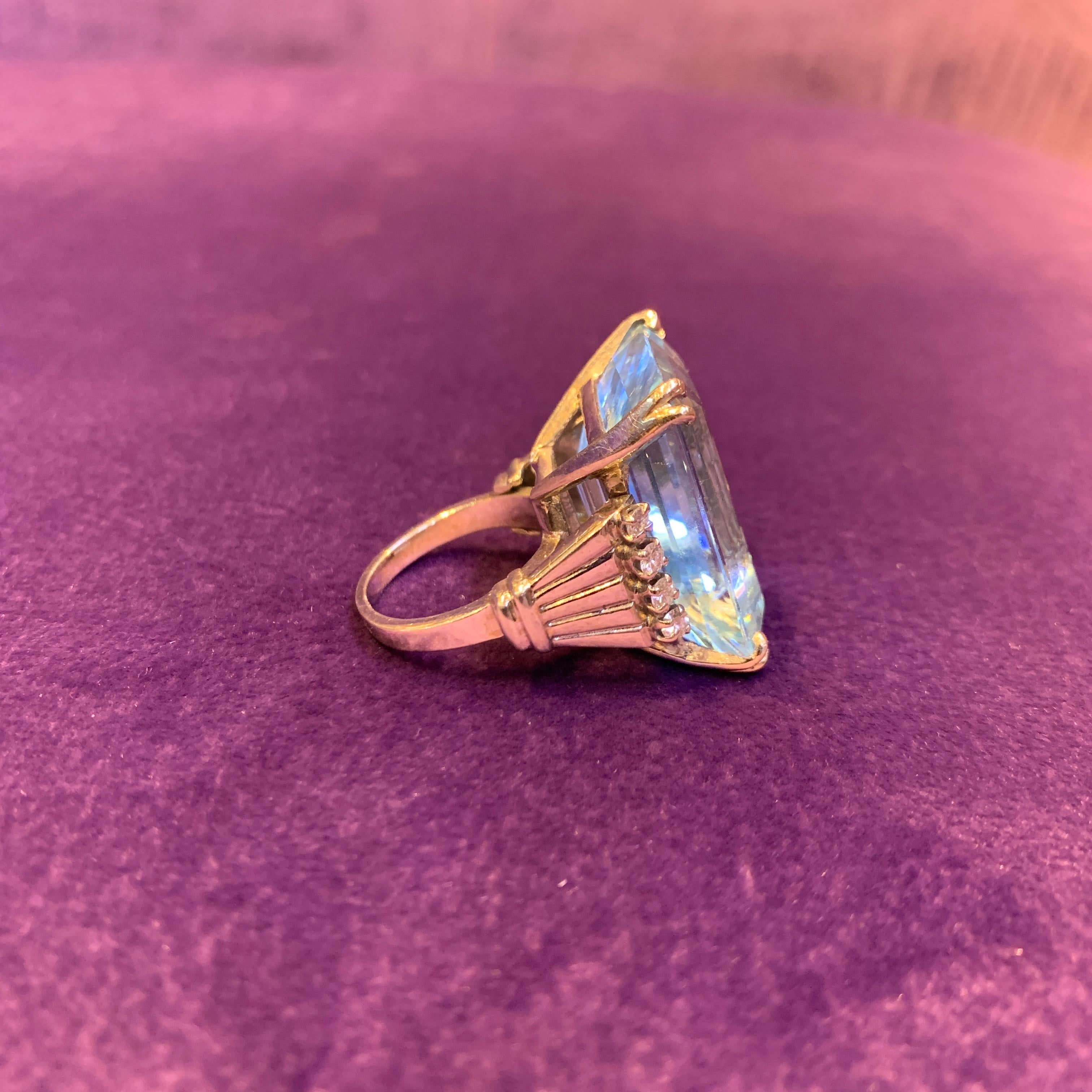 Women's Large Aquamarine & Diamond Ring  For Sale