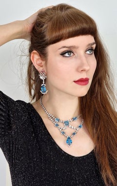 Magnificent 1960s Aquamarine & Diamond Necklace and Earrings Parure