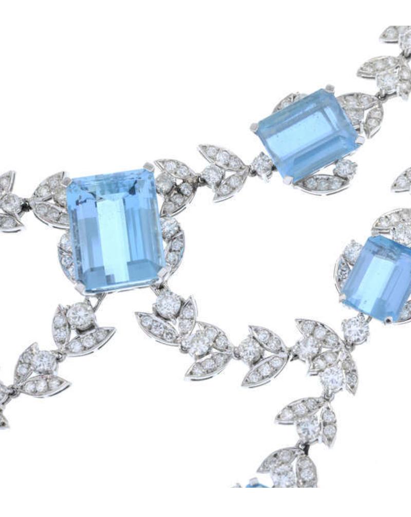 Large Aquamarine & Diamond Statement Necklace & Earrings Suite - mid 1900s. For Sale 1