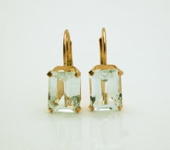 Large Aquamarine Earrings leverbacks 10mm Aquamarine Natural 14KT gold