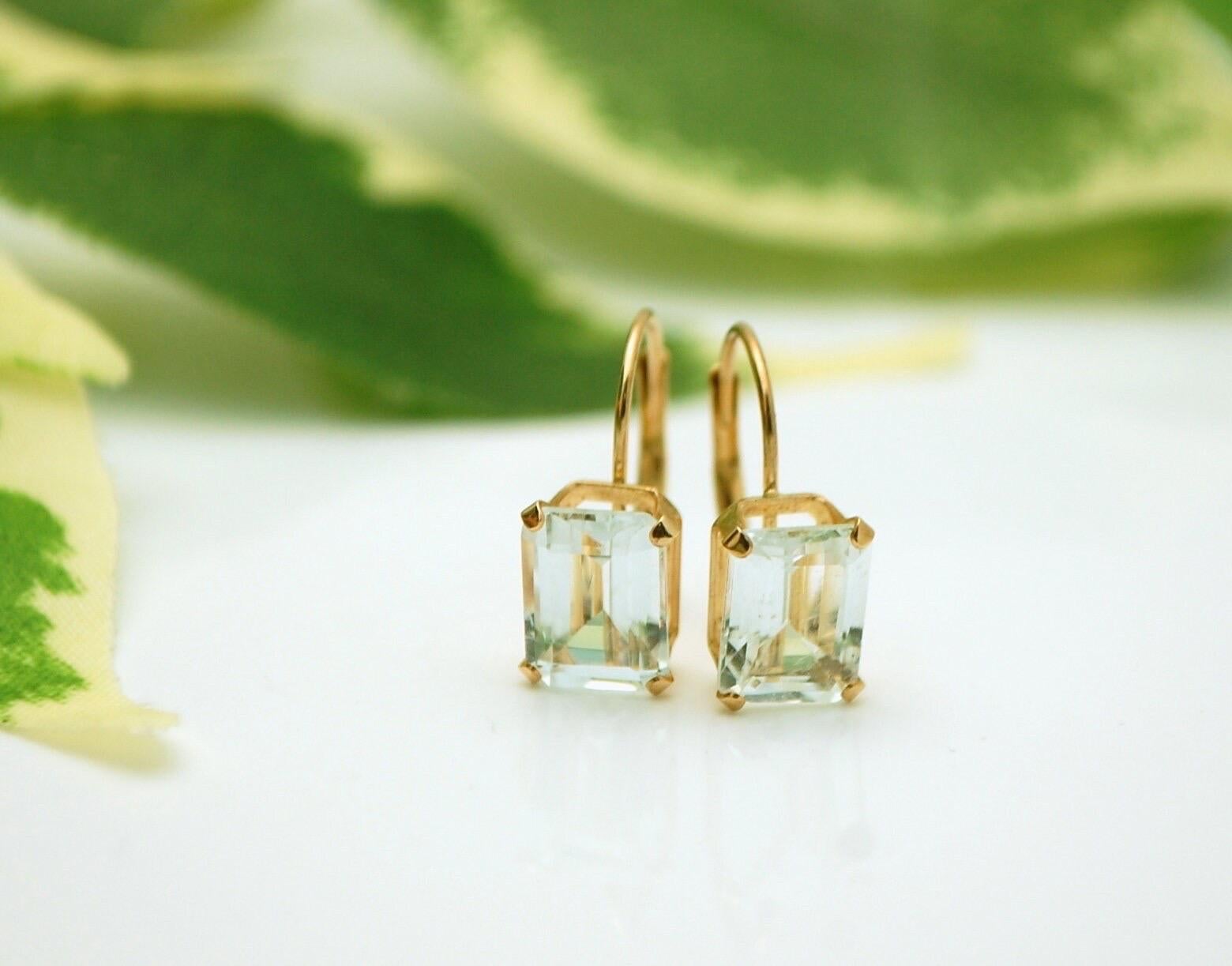 Grandes boucles d'oreilles à levier aigue-marine 10 mm aigue-marine naturelle or 14 carats Neuf - En vente à Boca Raton, FL