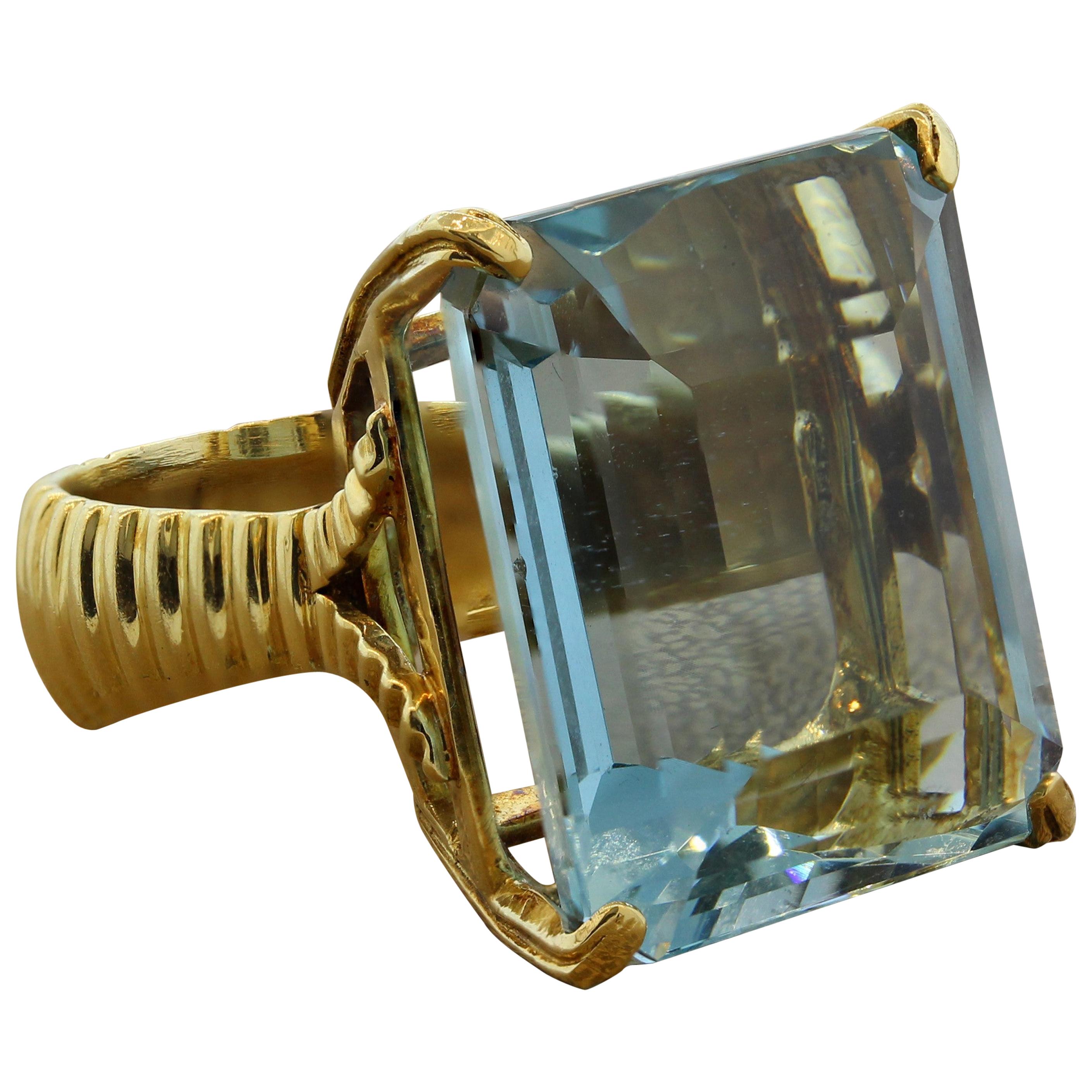 Large Aquamarine Gold Cocktail Ring For Sale