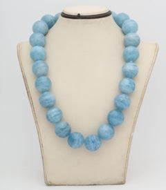 Large Aquamarine Gumball Gold Necklace with Toggle Clasp