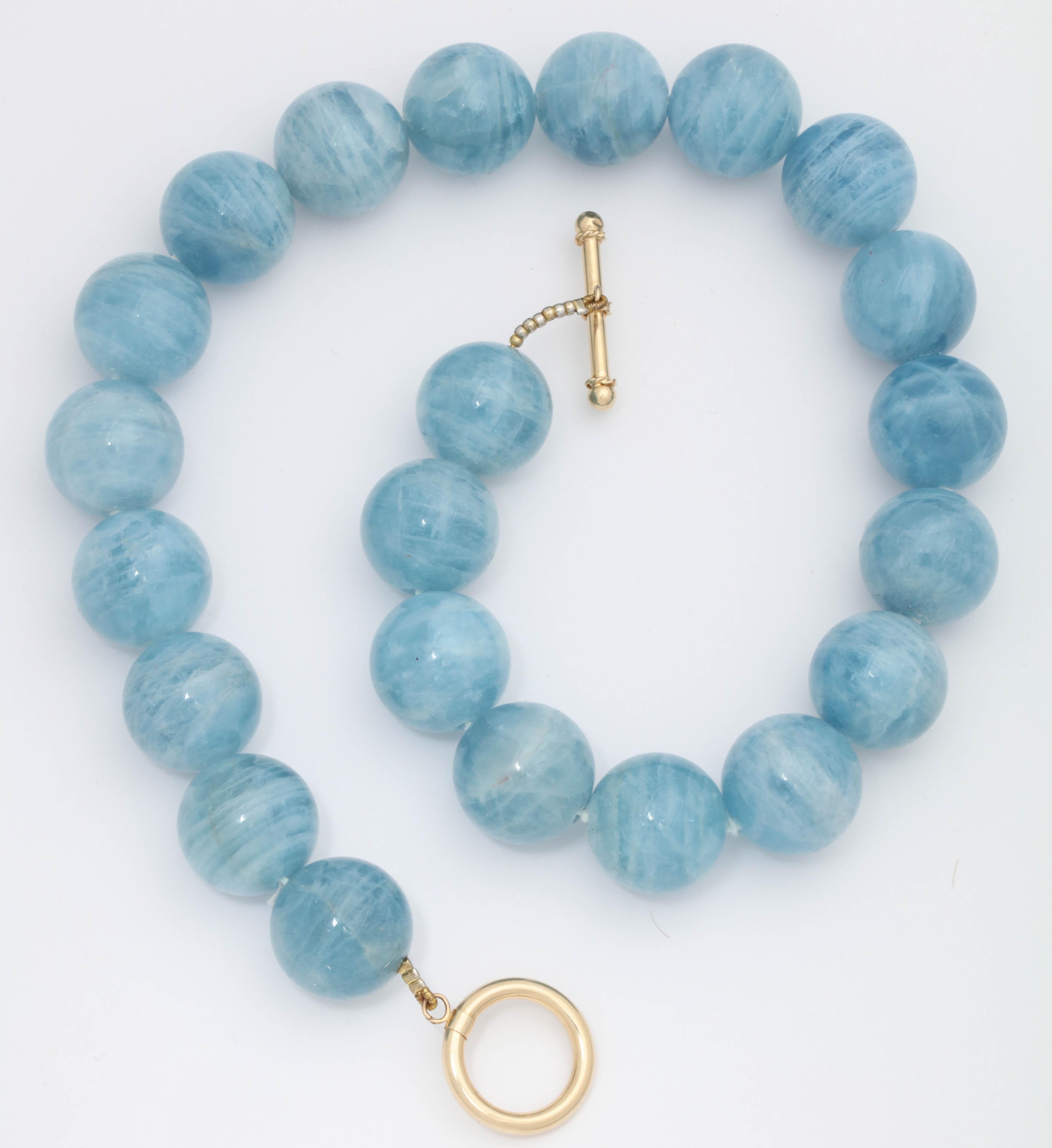  Large Aquamarine Gumball Gold Necklace with Toggle Clasp 1