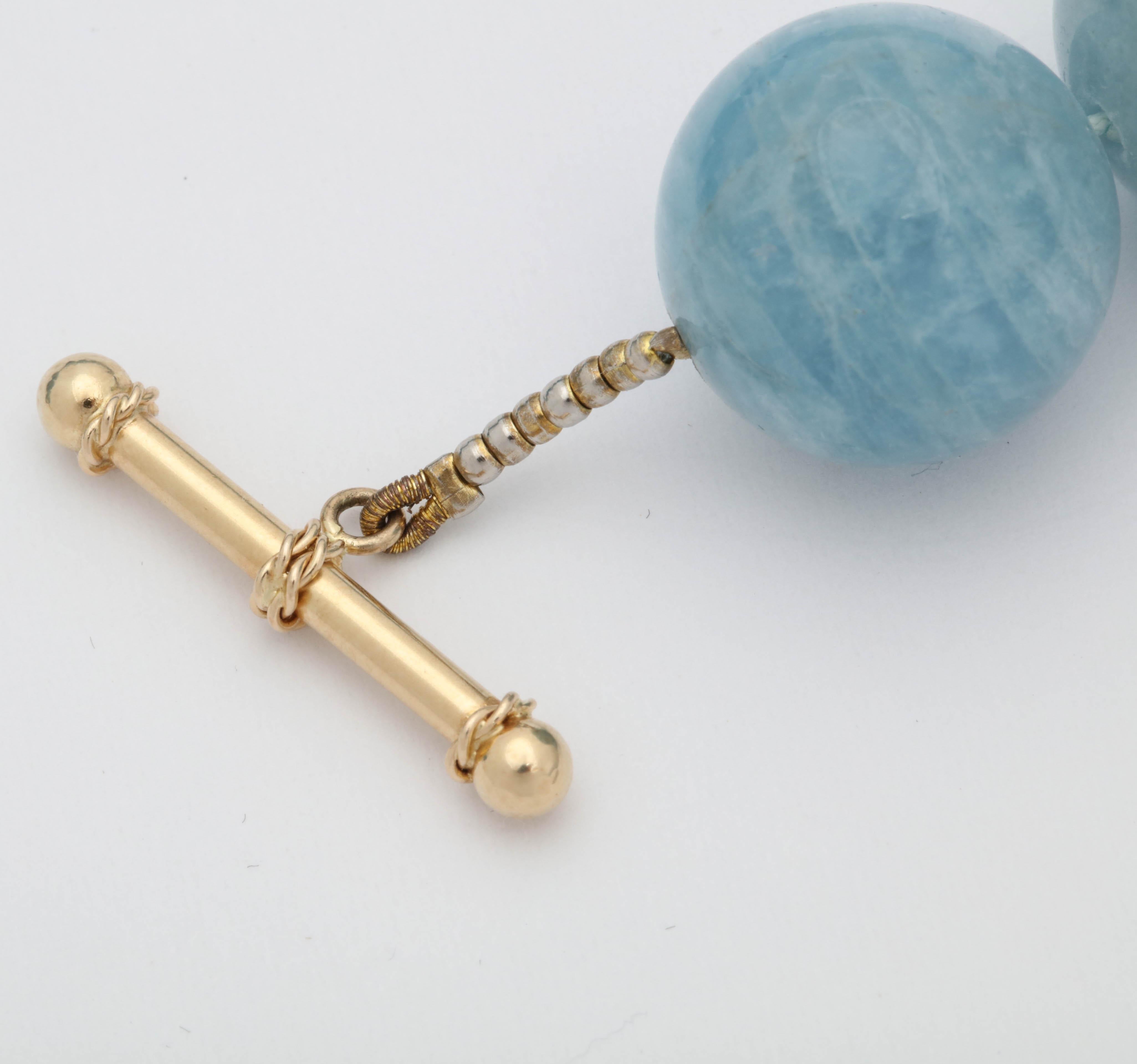  Large Aquamarine Gumball Gold Necklace with Toggle Clasp 2