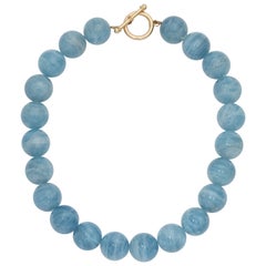 Large Aquamarine Gumball Gold Necklace with Toggle Clasp