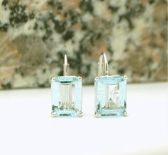 Large aquamarine lever back earrings 14KT white gold