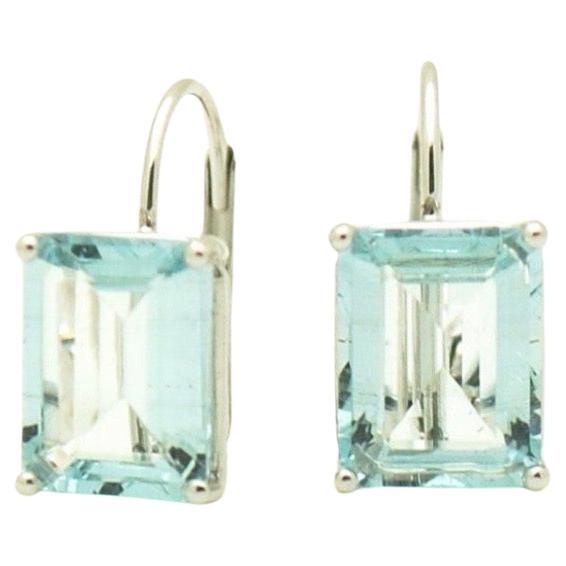 Large aquamarine lever back earrings 14KT white gold