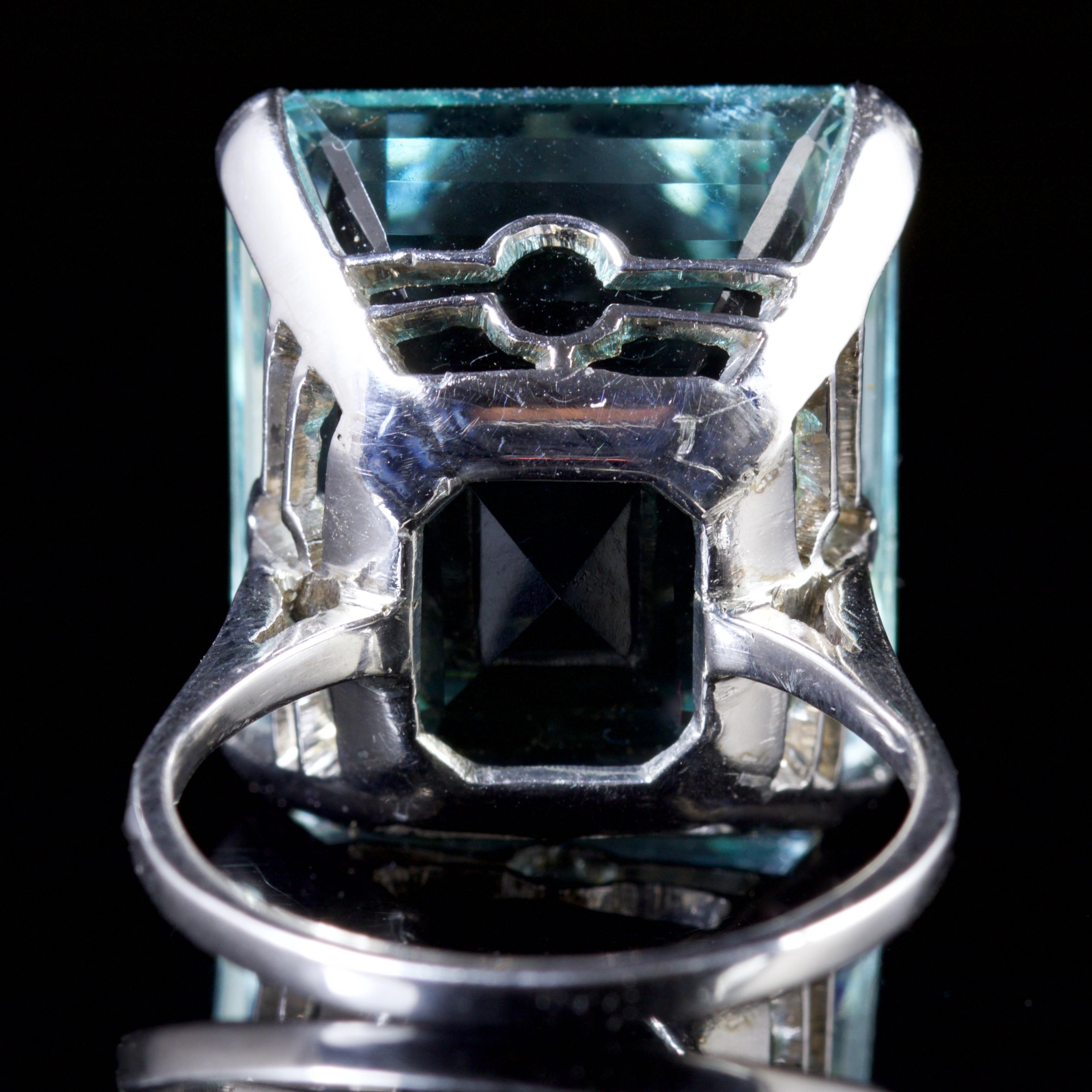 Art Deco Large Aquamarine Ring 18 Carat White Gold