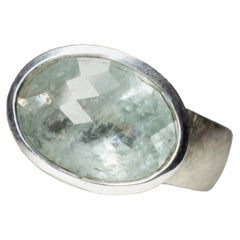 Large Aquamarine Silver Ring Natural Light Blue Beryl Brazilian Gemstone