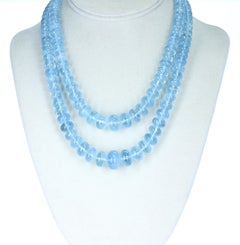 Large Aquamarine Smooth Beads with Pearl Clasp, 14 Karat