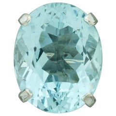 Large Aquamarine Solitaire Ring in 18 Karat White Gold