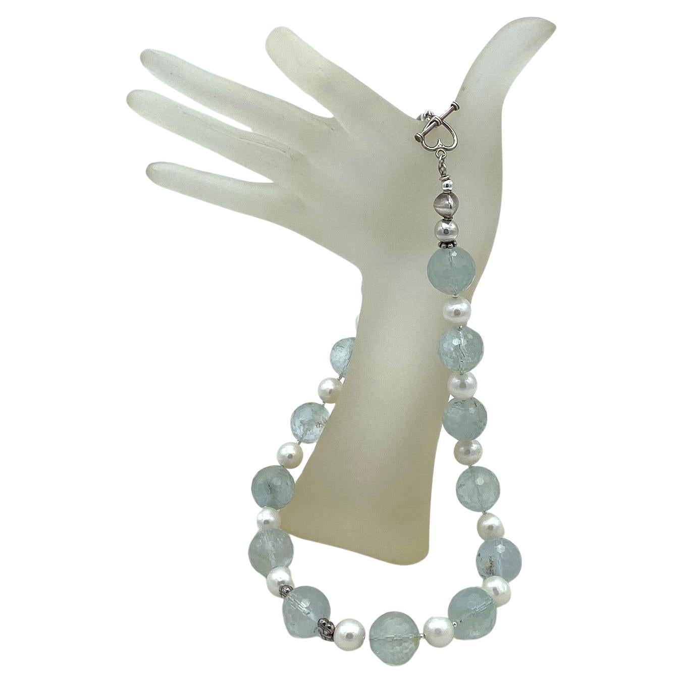 Women's Large Aquamarine with Freshwater Pearl Necklace For Sale