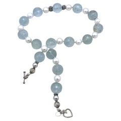 Large Aquamarine with Freshwater Pearl Necklace
