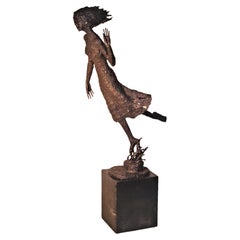 Large Arc Welded Steel Sculpture of a Running Woman by Bud Hambleton, Circa 1970
