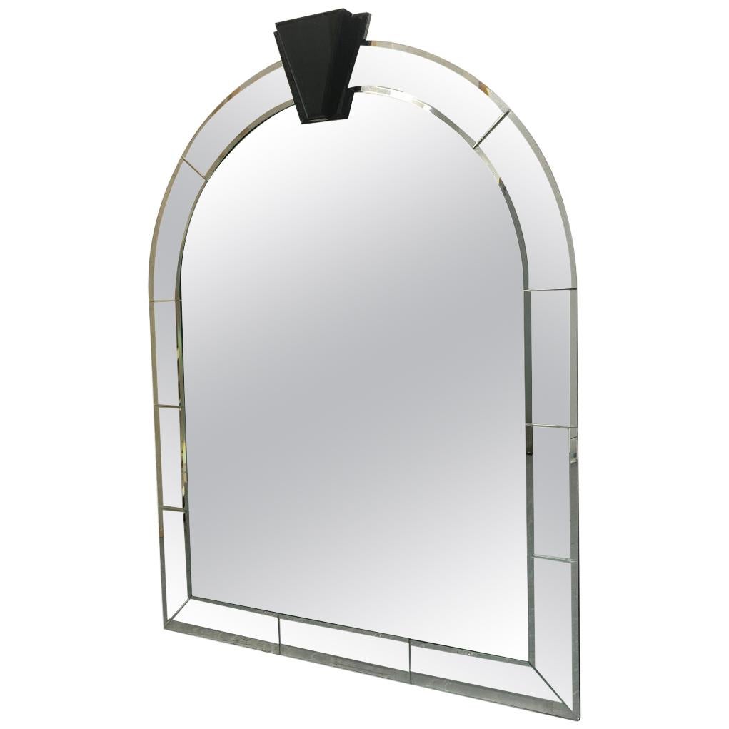 Large Arch Beveled Mirror with Smoked Glass Crown