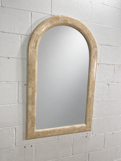Large Arch Minimal Postmodern White Tessellated Stone Mirror, 1980s