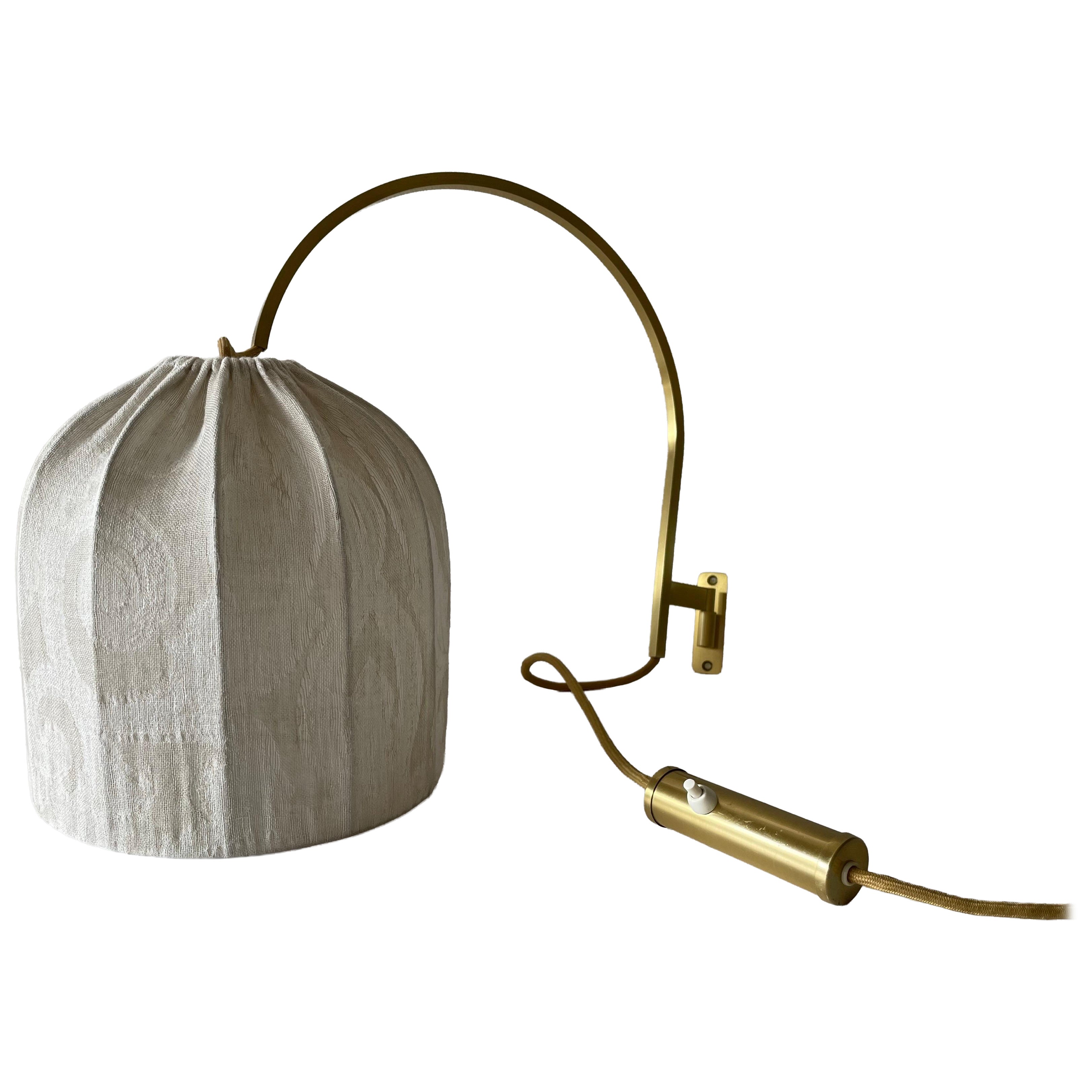 Large Arch Shaped Brass Body with Fabric Shade Wall Lamp, 1960s, Germany For Sale