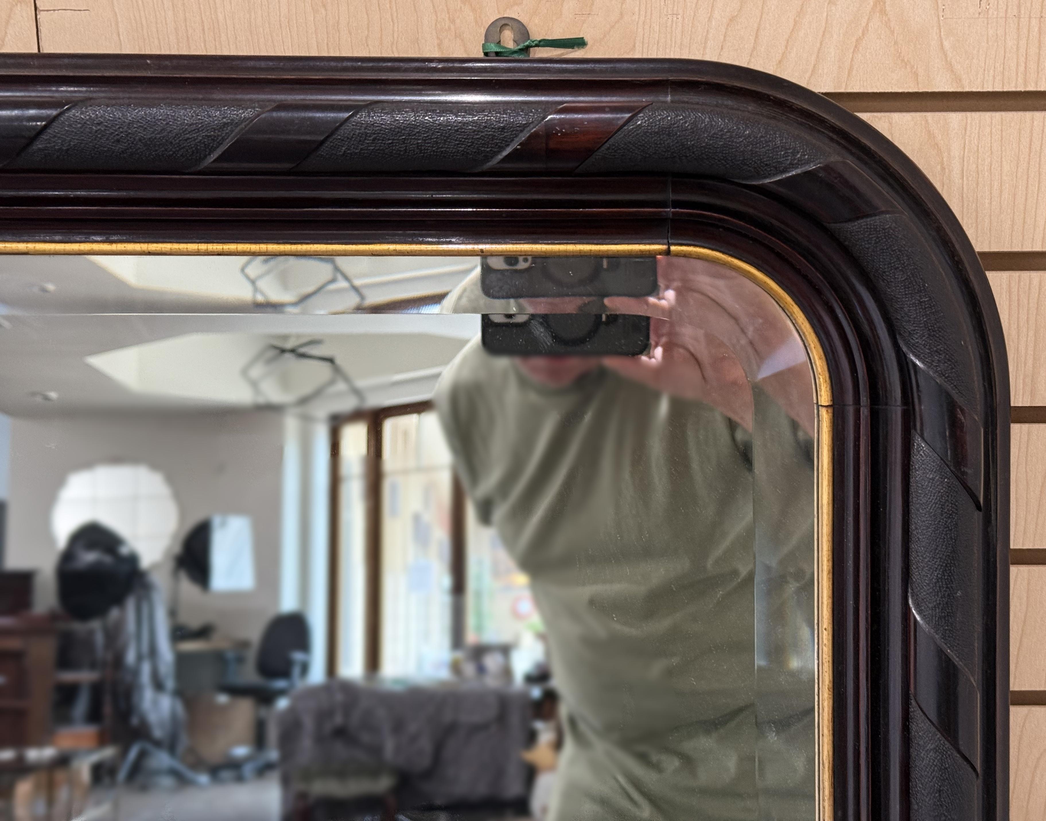 Large Arch-Top Ebonized Beveled Wall or Hall Mirror (H 49 5/8 x W 64 1/4) In Good Condition For Sale In Austin, TX