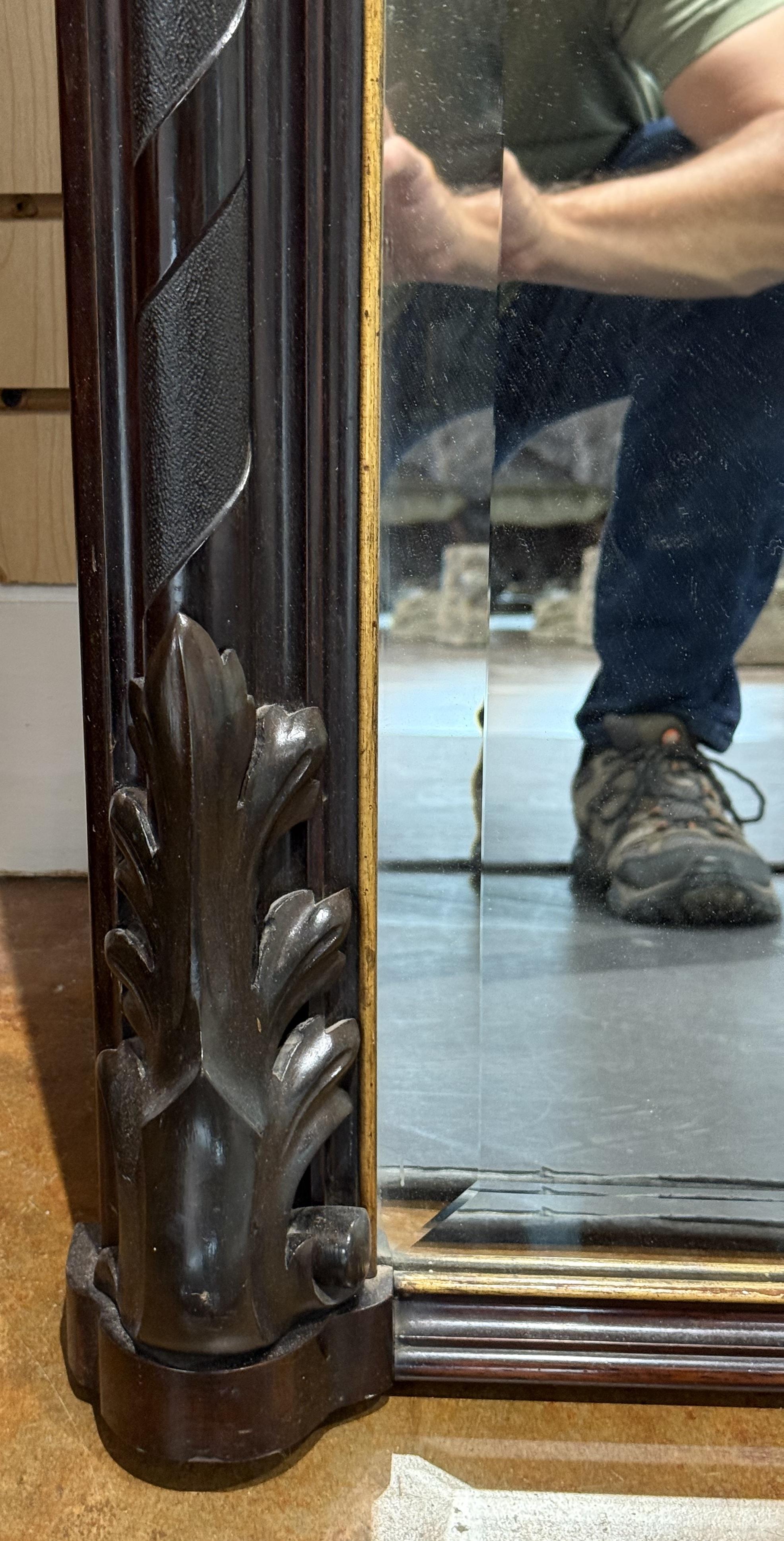 Glass Large Arch-Top Ebonized Beveled Wall or Hall Mirror (H 49 5/8 x W 64 1/4) For Sale