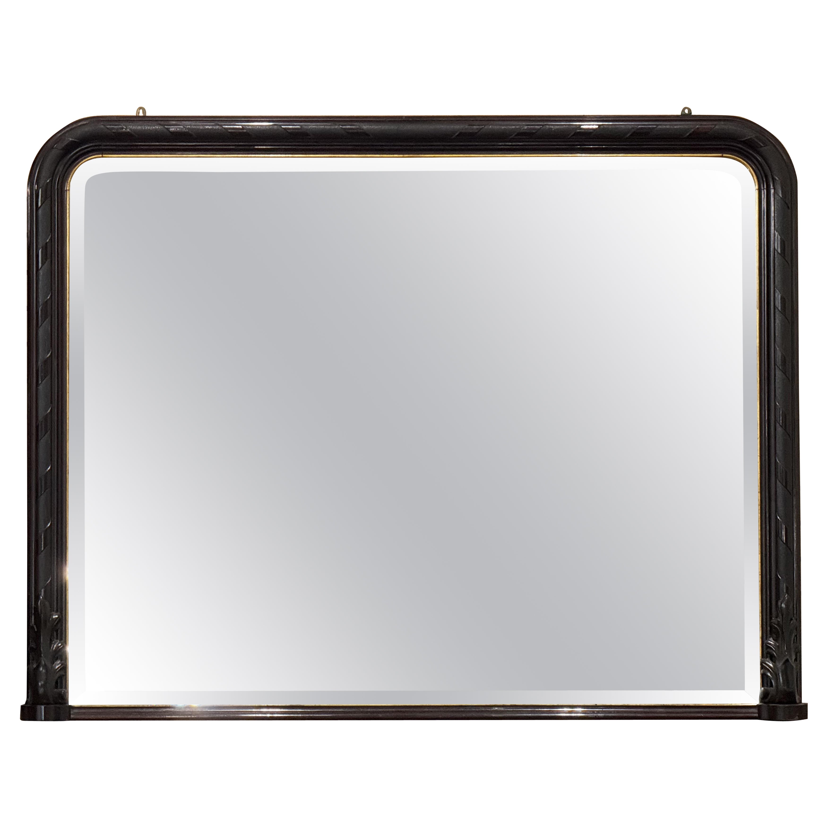 Large Arch-Top Ebonized Beveled Wall or Hall Mirror (H 49 5/8 x W 64 1/4) For Sale